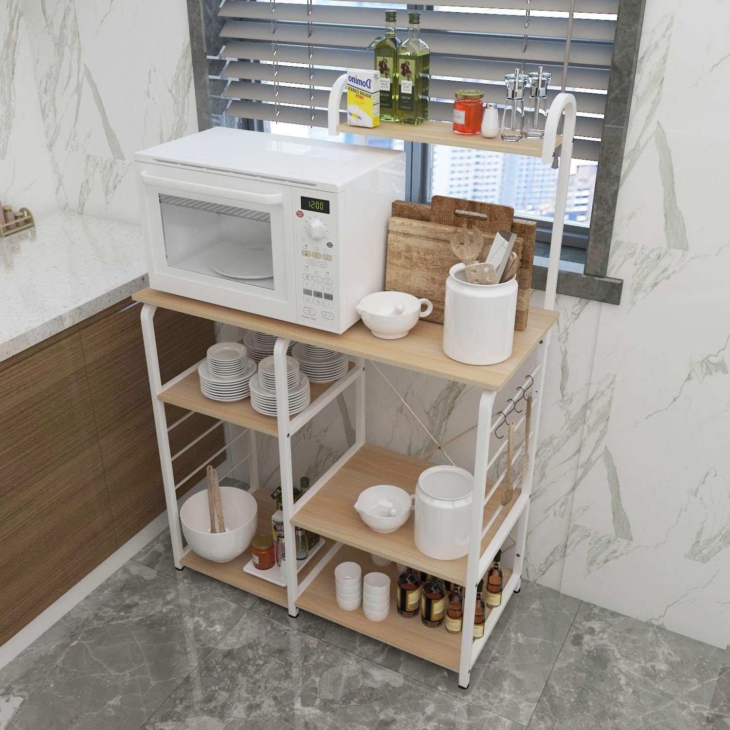 SDHYL Microwave Oven Rack Kitchen Baker's Rack Storage Cart for Kitchen, Millennium Oak, S7-WK-172-MO-US: Kitchen & Dining