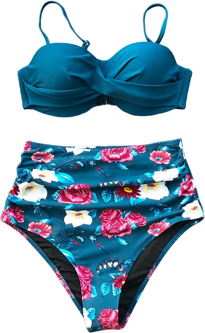 Women Bikini Set High Waist Twist Floral Print Bathing Suit Swimsuit Two Piece
