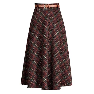 Women's Plaid Midi Skirt Wool Blend A-line Bahrain Ubuy
