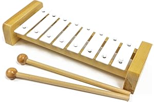 CARA & CO Professional Classic Wooden Glockenspiel Xylophone with 8 Metal Keys for Adults & Kids - Includes 2 Wooden Beaters
