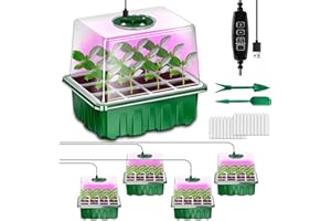 BEIUEN Seed Starter Tray with Grow Light, 5 Pack/60 Cells Seed Starter Kit with Timing,Seedling Starter Trays with Dome,Heightened Lids for Greenhouse Seeding Planting Growing