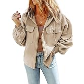 SHEWIN Jackets for Women Casual Long Sleeve Drawstring Fuzzy Sherpa Hooded Zip Up Jacket Coats With Pockets