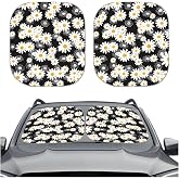 Zpana Car Daisy Flower Windshield Sun Shade, 2PCS Foldable Reflective Automotive Front Windscreen Shade Blocks Heat UV Rays, Elegant Window Sun Visor Protector, Universal for Vehicles