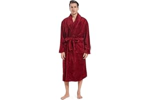 Inner Wish Mens Plush Fleece Robe, Cozy Warm Bathrobe Fuzzy Male Spa Long Robe With Pockets (DARK GREY)
