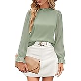 Aifer Womens Blouses Trendy Dressy Casual Tops Elegant Puff Long Sleeve Shirts Ruffle Mock Neck Plain Chiffon Outfits