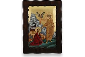 BLESSEDMART Christ Greeting Mary Magdalene Icon - Greek Orthodox Byzantine Icon, Handmade on Natural Solid Wood