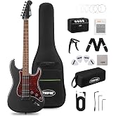 Tostar 39" HSS Electric Guitar Kit with Amp for Beginners-Matte Black | HSS Pickups, C-Shape Canadian Maple Neck, 2.7mm Jumbo Frets, Lightweight Eco-Composite Body, Tremolo Bridge, 5-Way Switch