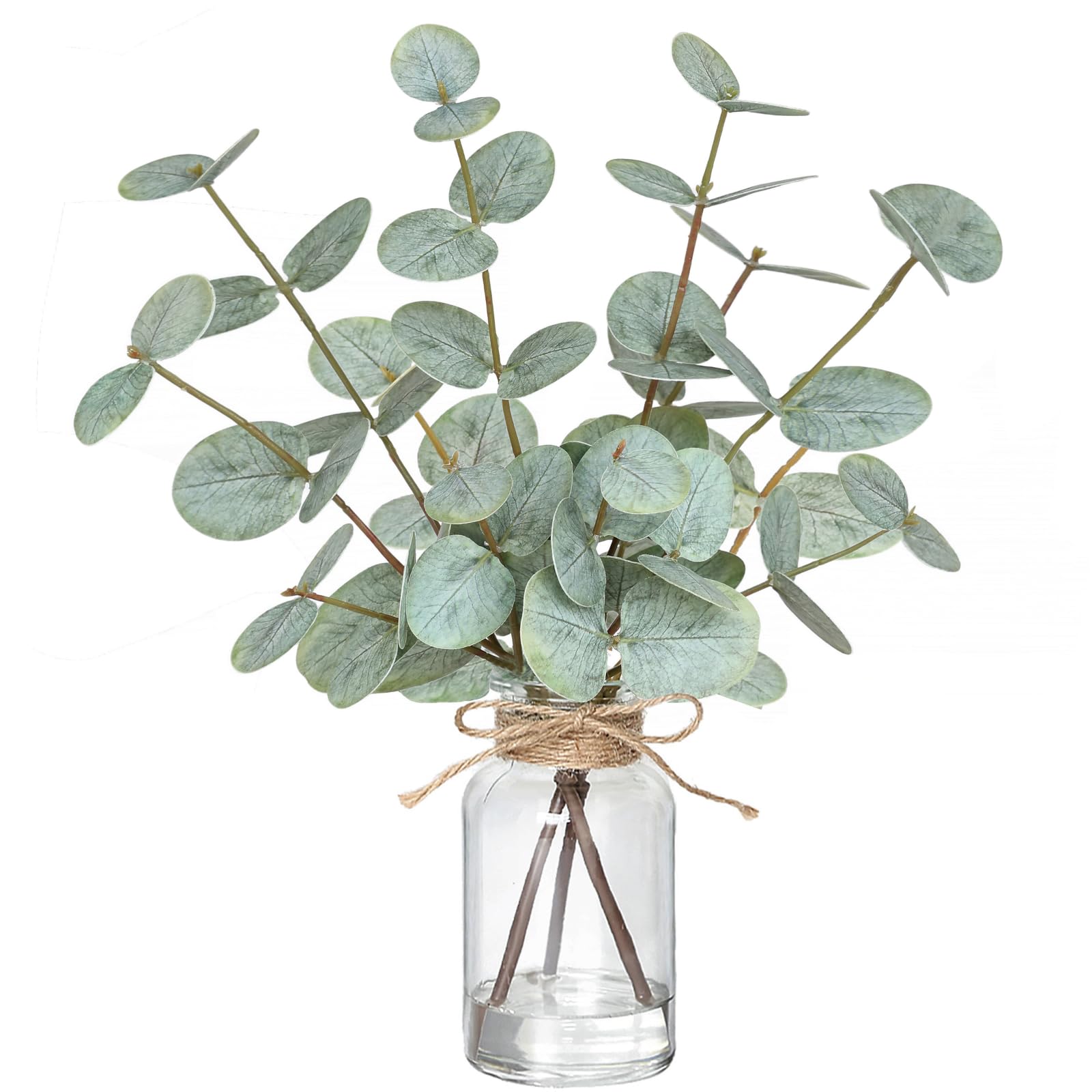 Photo 1 of ****SIMULAFR TO PICTURE******Piklado Fake Eucalyptus Stems in Vase with Faux Water,Artificial Plants Eucalyptus Leaves for Shelf Desk Bathroom Farmhouse Room Coffee Table Faux Greenery Plants Decorations (Green)
