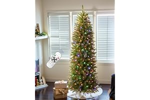 6FT Pre-lit Pencil Christmas Tree Spruce with Remote Control, 250 Warm White Multi-Color Lights, Artificial Hinged/Slim/Skinn