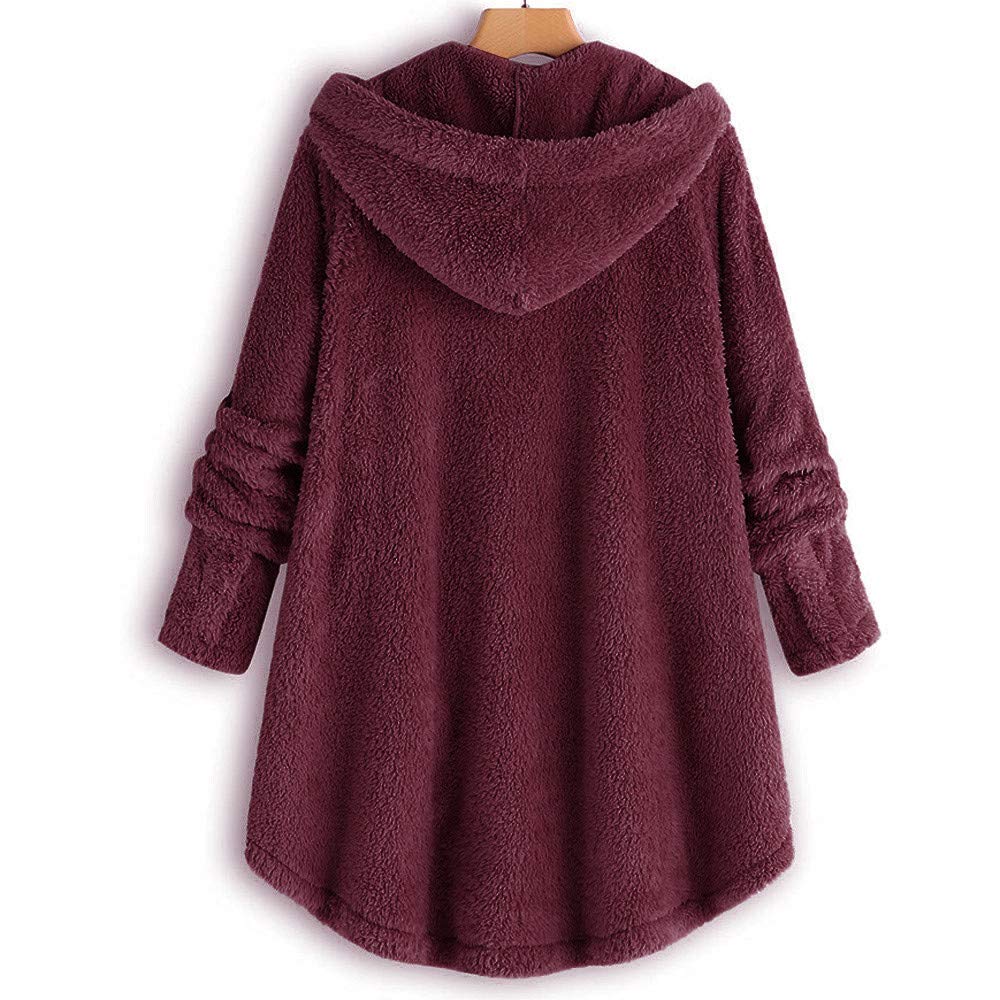 RDTIAN Women\'s Coat Plaid Lapel Open Front Cardigan Sherpa Jacket Wine Red