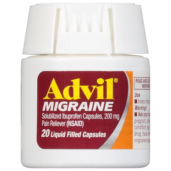 ADVIL MIGRAINE HEADACHE RELIEF, IBUPROFEN CAPSULES WITH IBUPROFEN 200MG FOR MIGRAINE RELIEF, NAUSEA RELIEF AND LIGHT SENSITIVITY RELIEF – 20 LIQUID FILLED CAPSULES