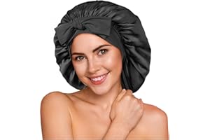 YFONG 100% 22 Momme Mulberry Silk Bonnet for Sleeping Women - Larger Double Layer Silk Hair Wrap – Non-Slip Silk Turban - Hair Silk Bonnet for Sleeping Women - Silk Cap for Sleeping, Black