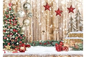 CYLYH 7X5FT Christmas Backdrop Christmas Barn Wood Door Backdrop for Photography Christmas Tree Gifts Background for Christmas Party Decoration Christmas Family Gathering Backdrop