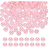 MECCANIXITY 1000Pcs Half Pearl for Crafts, 8mm Plastic Half Flatback Imitation Pearls Cabochon Loose Beads Rhinestone for DIY Crafts Clothing Tumbler Shoes Embellishment Nail (Pink AB)