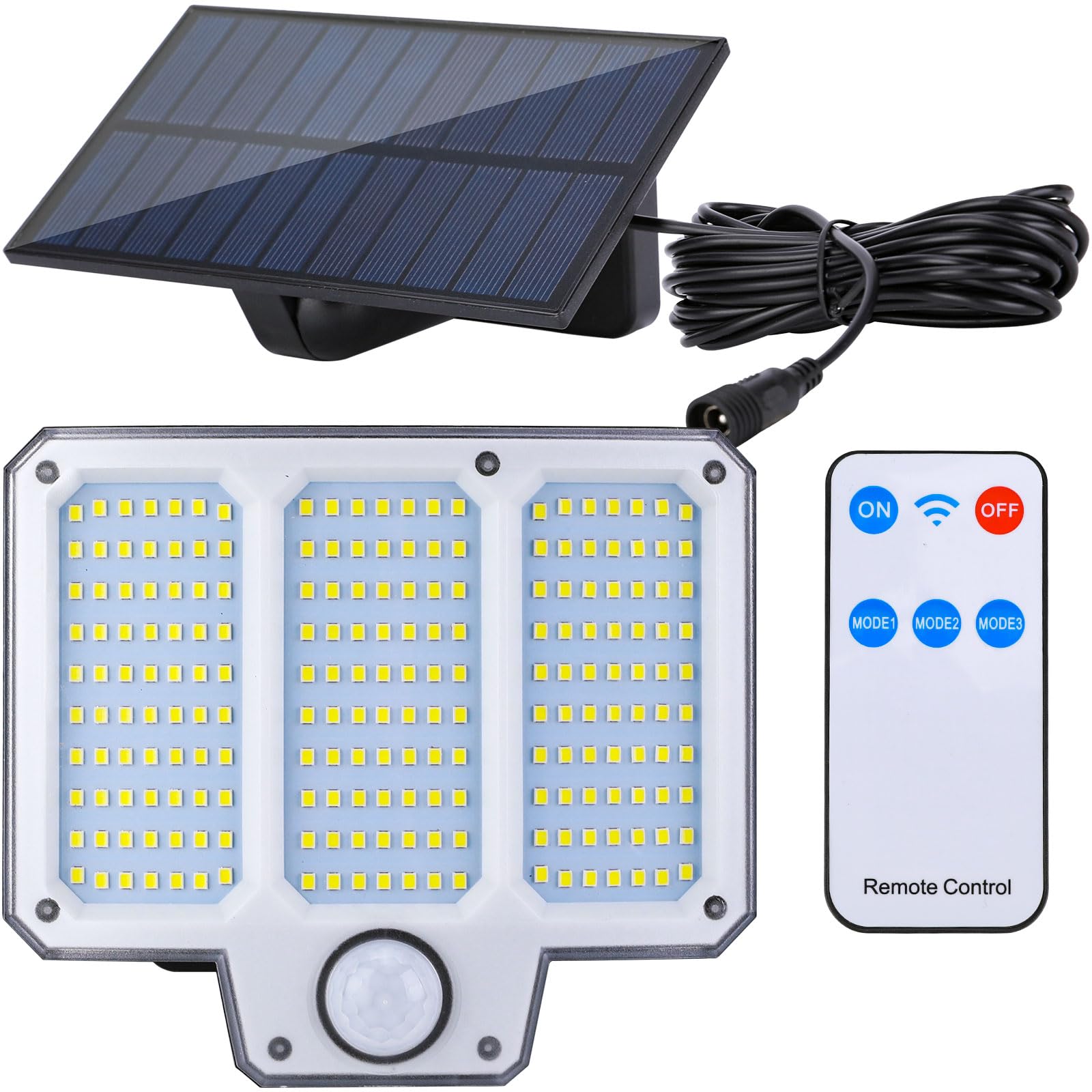 Jasfyee Solar Lights Outdoor Motion Sensor, 210LED 2500LM Solar Outdoor Lights with Remote Control, IP65 Waterproof Solar Flood Lights with 3 Modes for Front Door Garden Garage Deck