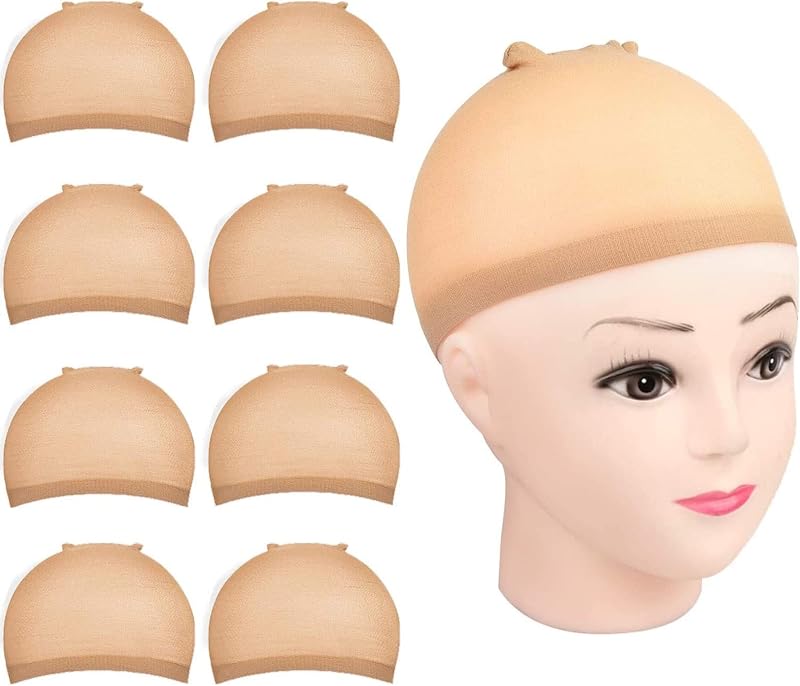 MORGLES 8pcs Nude Wig Caps Stretchy Breathable One Size Fits All