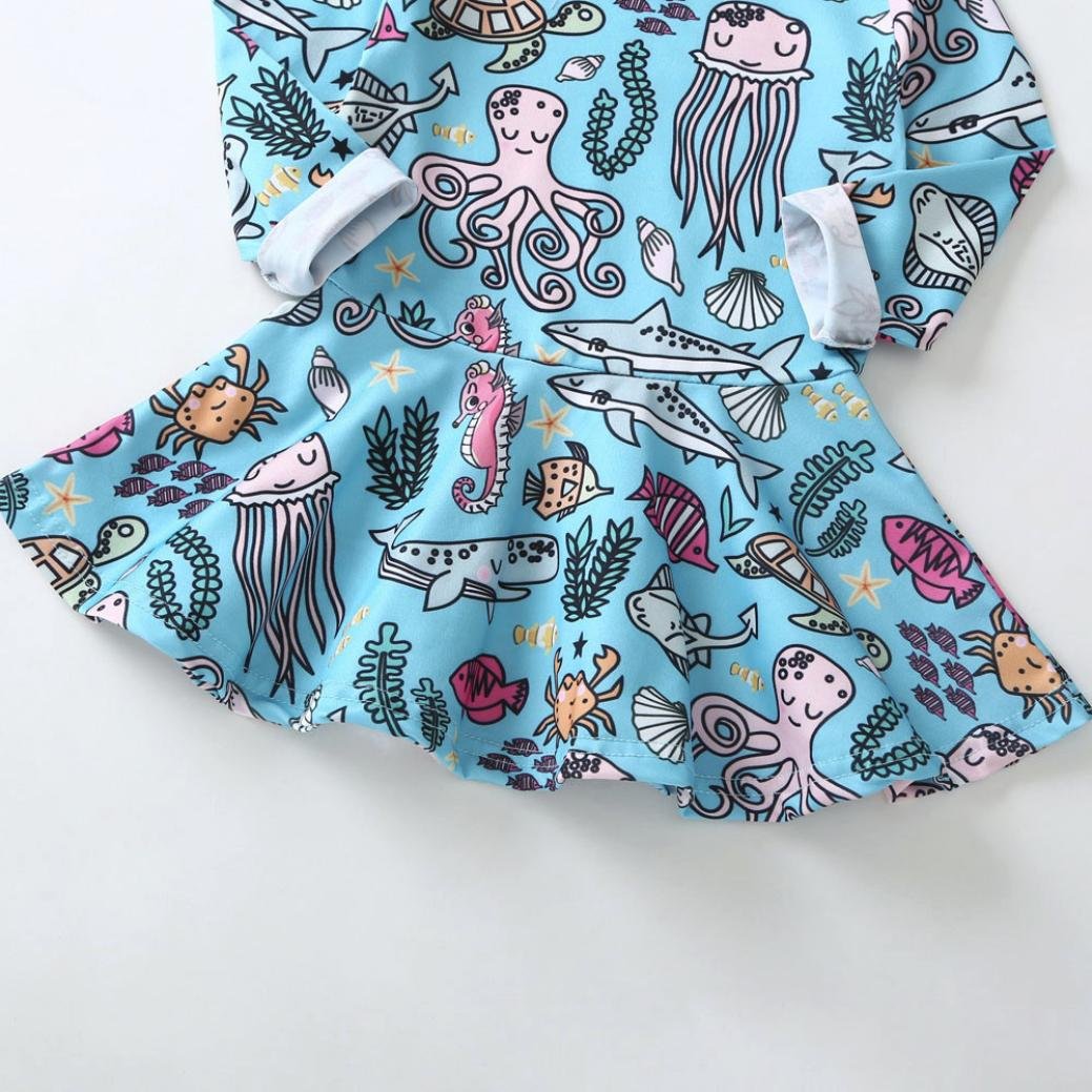 Warmshop Girls Princess Dress Full Long Sleeve Cartoon Animal Print O Neck Cotton Organic One Piece