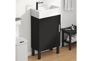 DWVO 16 Inch Bathroom Vanity Sink Combo for Small Space, Freestanding Bathroom Cabinet with Undermount Sink, Modern Bathroom Storage Vanity Soft-Close Doors, Black