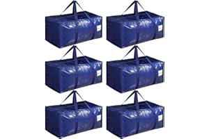 Dntorx 6 Pack 90L Moving Bags, Heavy Duty Moving Totes, Waterproof Storage Bag with tag Window（Blue）