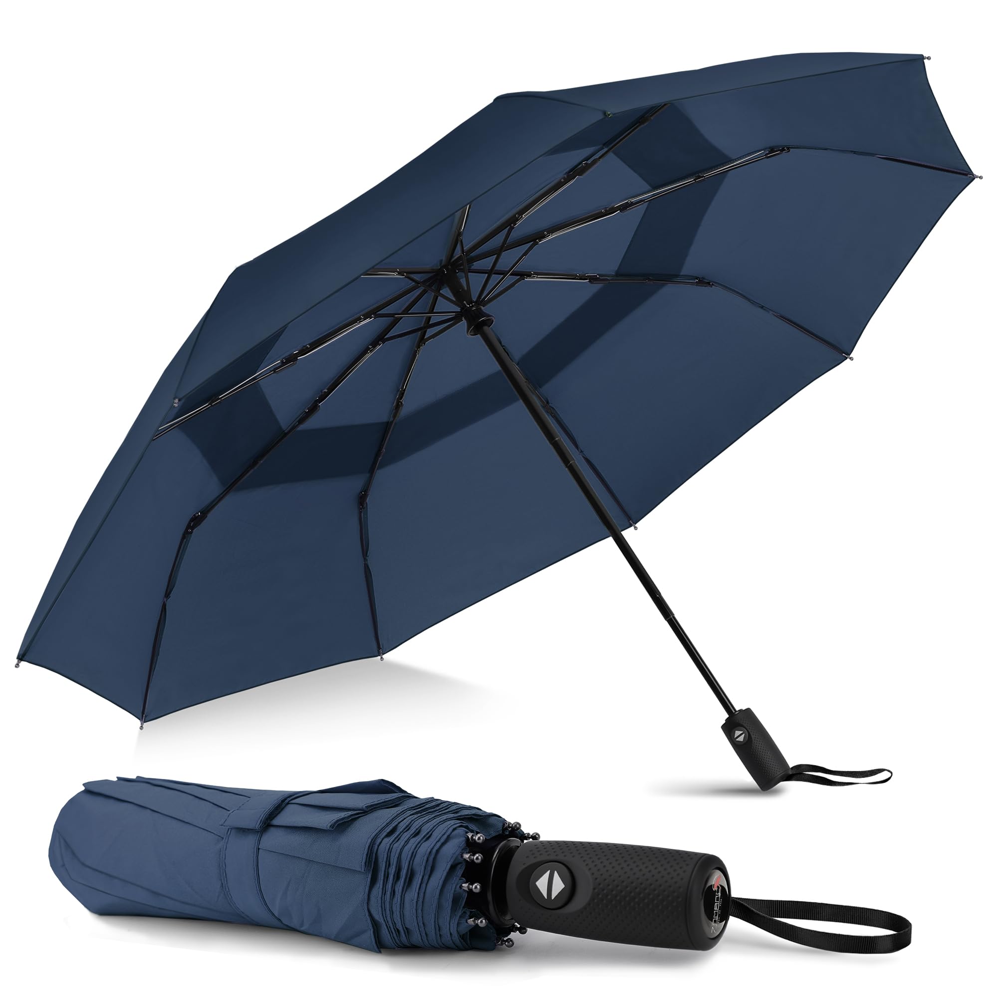 ZOMAKE Compact Umbrella Windproof Strong,Travel Small Umbrella Foldable Portable Brolly Automatic Folding Double Canopy for Women Men,46IN (Sapphire)