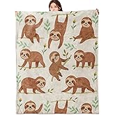 vnlvnl Cute Sloth Blanket Flannel Throw Blankets for Animal and Nature Lovers, Lightweight Warm Soft Cozy Adorable Cartoon with Leaf Print Sofa Couch Chair Bed Office Bedroom Decor Gifts, 60x50inch