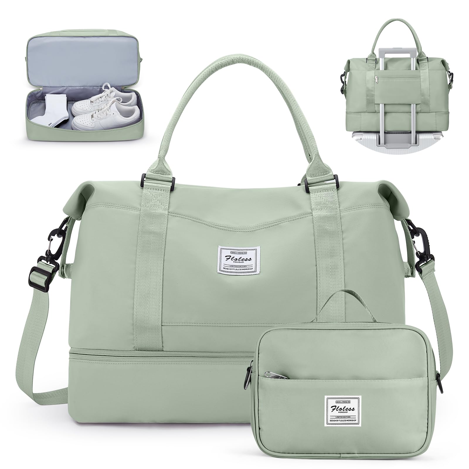 Photo 1 of Travel Duffel Bag with Shoes Compartment, Carry on Overnight Weekender Bags for Women, For Spirit Airlines 18x14x8 Personal Item Bag