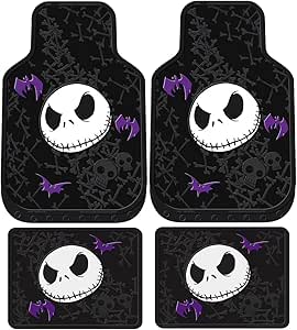 LA Auto Gear Nightmare Before Christmas Jack Skellington Purple Bats and Cross Bones Tim Burton Disney Front &amp; Rear Car Truck SUV Seat Rubber Floor Mats Set - 4PC