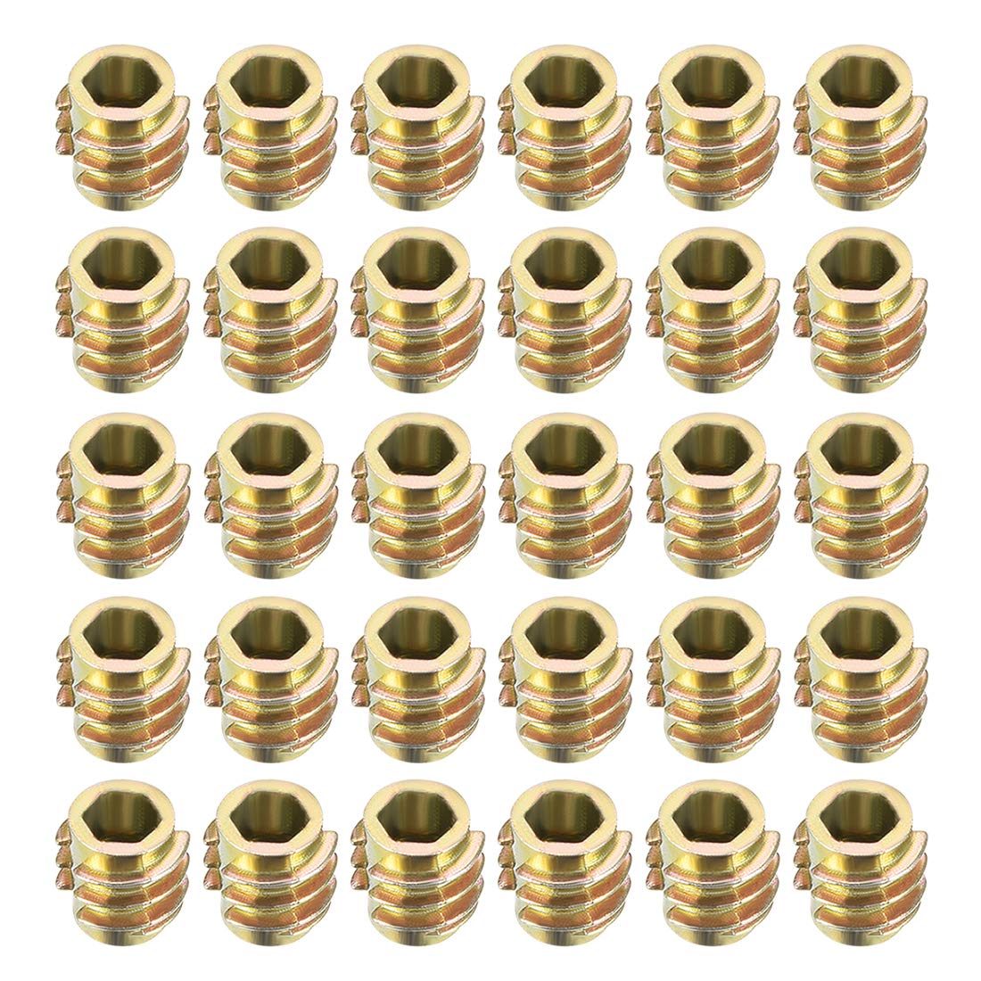sourcing map Furniture Threaded Insert Nuts Zinc Alloy Hex-Flush M4 Internal Threads 8mm Length 30pcs