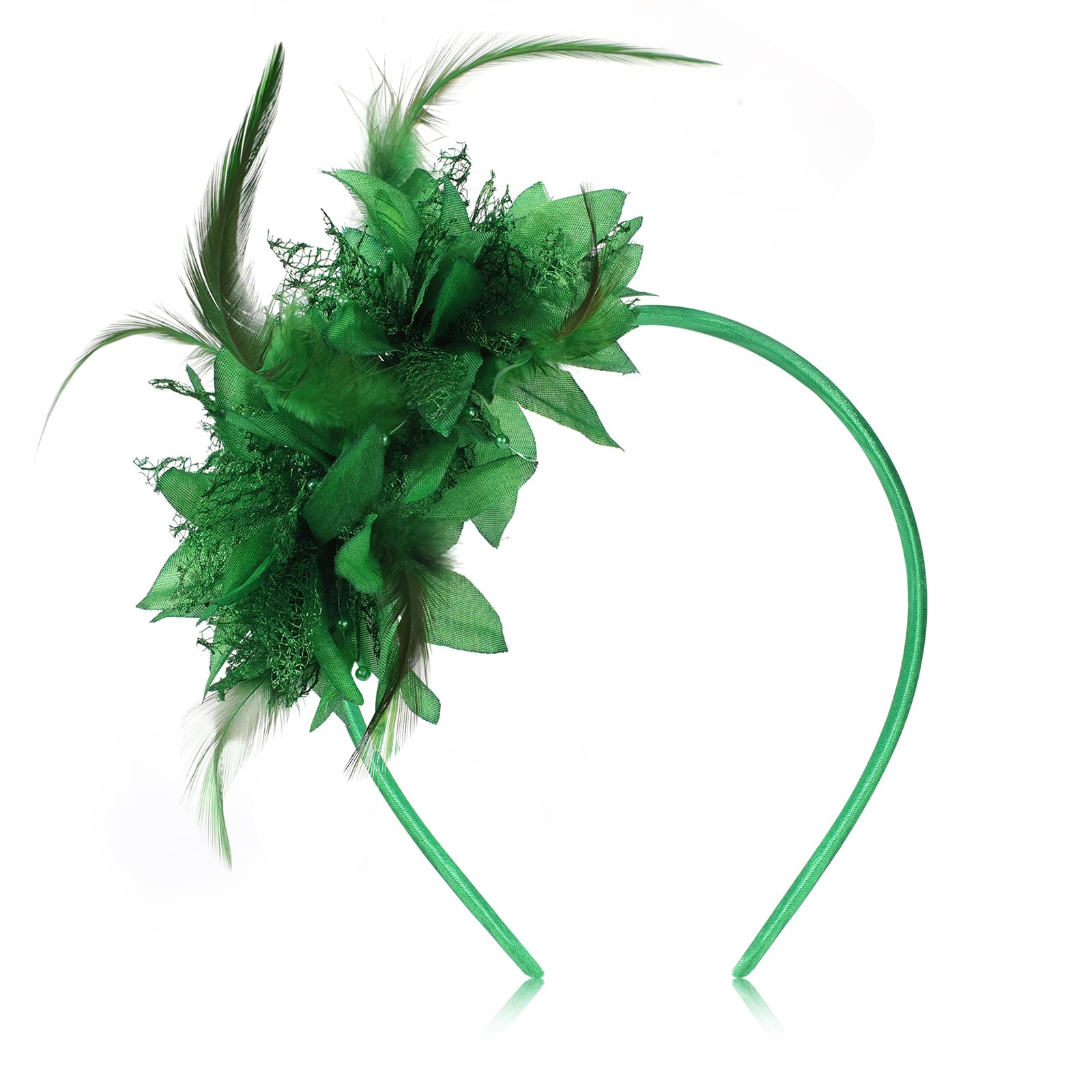 MWOOT Feather Headband, Artificial Flower Feathered Headpiece, Green Roaring 20s Fascinators for Women, 1920s Feather Headwear, Hair Accessories for St. Patricks Day Cocktail Carnival Prom Masquerade — image 1
