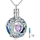 TOUPOP Tree of Life Urn Necklaces for Ashes Birthstone Cremation Jewelry 925 Sterling Silver Crystal Memorial Keepsake Funeral Jewelry for Women (with Funnel Filler)