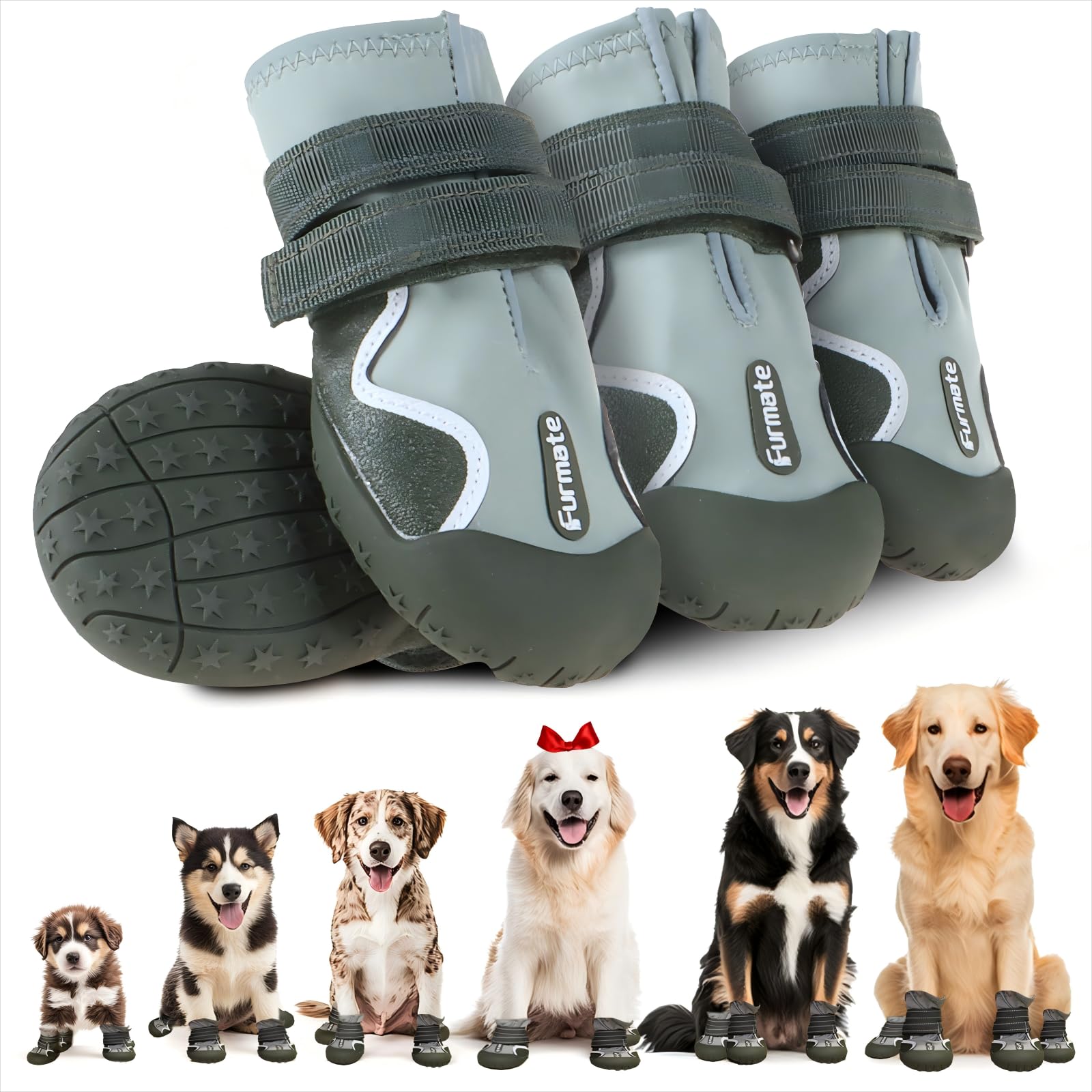 Photo 1 of Furmate Dog Shoes for Large Small Medium Dogs,Dog Booties for Indoor Hardfloors Anti-Slip,Reflective Strip Waterproof Dog Boots & Paw Protectors for Outdoor Walking Hot Pavement,Winter Snow (Green-3)