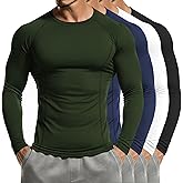 Neer 4 Pcs Mens Compression Shirts Raglan Long Sleeve Slim Fit Crew Neck Tops Workout Athletic Cool Dry Base Layer Gym Tees