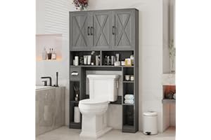 Over The Toilet Storage Cabinet, Farmhouse Toilet Cabinet Rack with 3 Barn Doors, Space Saving Bathroom Organizer with Shelve