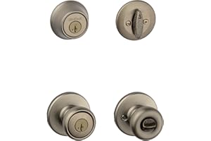 Kwikset 690T 5 SMT 6AL RCS 690 Tylo Keyed Entry Knob and Single Cylinder Deadbolt Comob Pack, Antique Brass