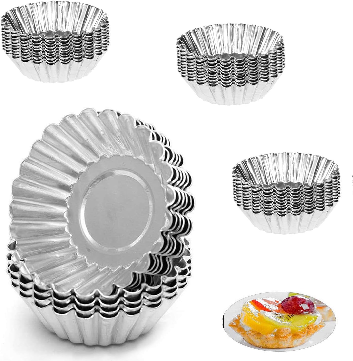 WZYTEU 40 Pcs Egg Tart Molds, Silver Aluminum Egg Tart Tins Reusable