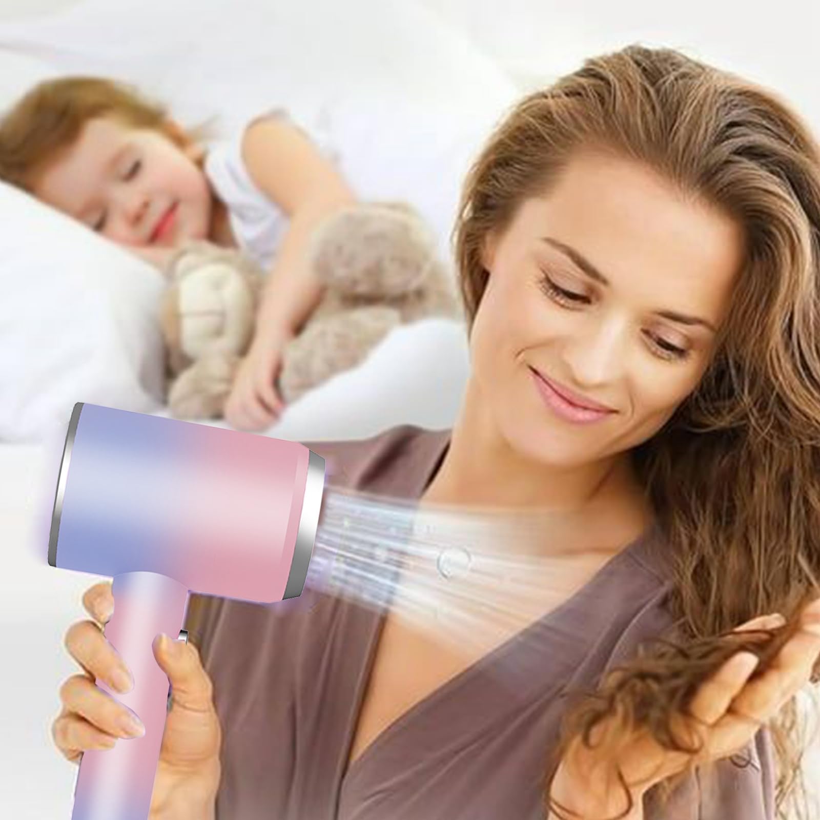 Seche Cheveux Professionnel Ionique Négatif, Portable 1250w Séchoir Cheveux, Moteur sans Balais, 3 niveaux de vitesse, Séchage Rapide, Léger et portable, 57 dB à Faible Bruit pour Famille Voyage (A)