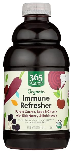 365 BY WHOLE FOODS MARKET, ORGANIC IMMUNE REFRESHER PURPLE CARROT, BEET & CHERRY WITH ELDERBERRY & ECHINACEA JUICE BLEND, 32 FL OZ