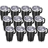 VEGOND 20 oz Tumbler Bulk with Handle Lid and Straw, Stainless Steel Insulated Travel Coffee Mug Set, Spill Proof Double Wall Metal Tumblers Cups, Powder Black 12 Pack