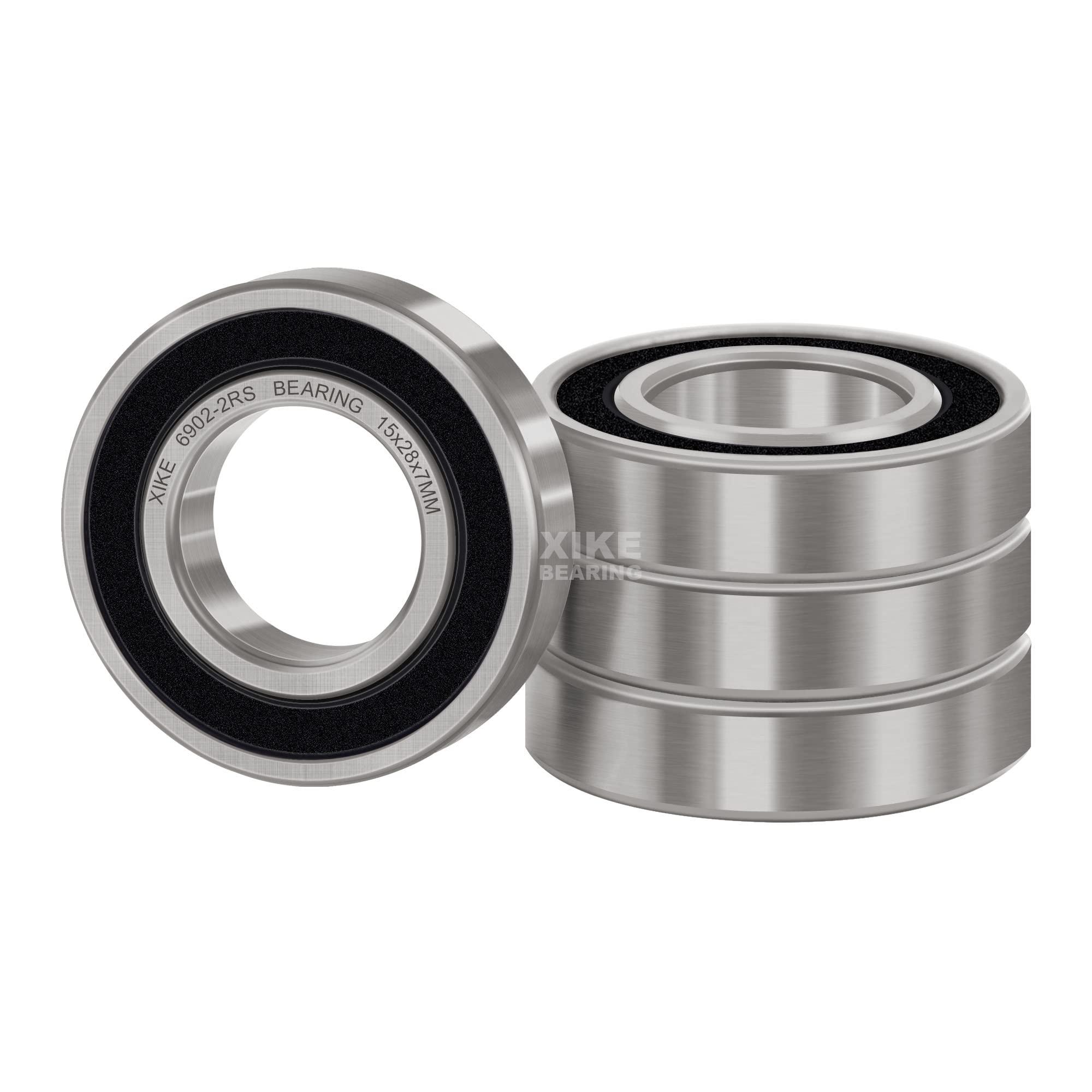 XIKE 6902-2RS Sealed Ball Bearings 15x28x7mm Double Seal Deep groove ball bearings, Chrome Steel and Lubricated, pack of 4.