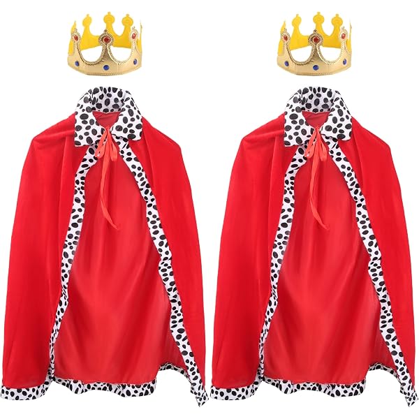 Kosgraiy Kids Prince Costume Set - Royal King Cape With Crown & Scepter, Red & Gold Velvet