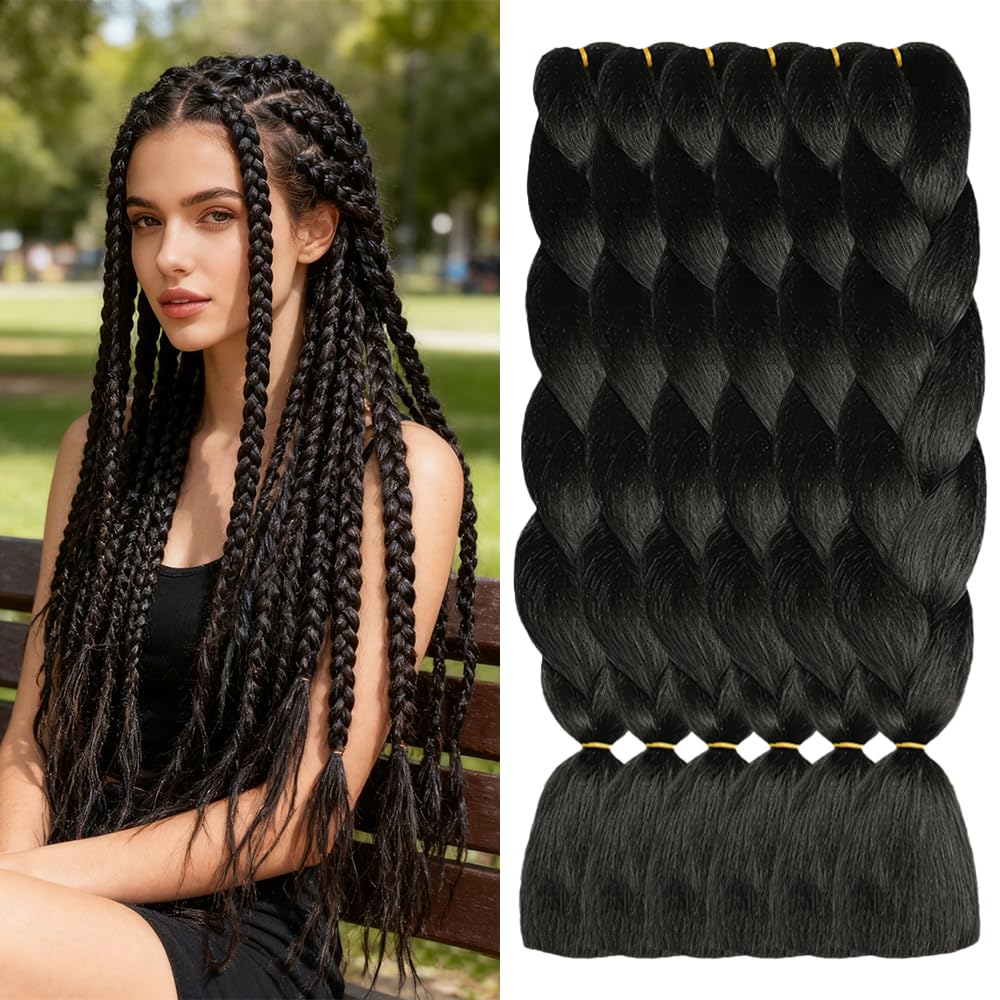 ShowJarlly 5 Packs Ombre Jumbo Braid Hair, Natural Black Hair African Braids Extension, 24inch Box Braid Hair Extensions Synthetic Colorful Hair Extensions for Braiding 1B#