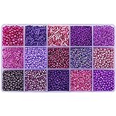 Mix 15 Color Glass Seed Tube Beads Glass Bugle Beads Loose Kit for Jewelry Making DIY Craft Beading (Mix 15 Color, Purple)