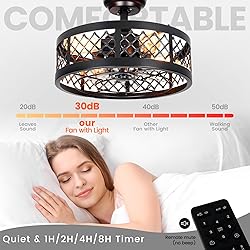 MOBEYU 16.5" Caged Ceiling Fan with Light,Rustic