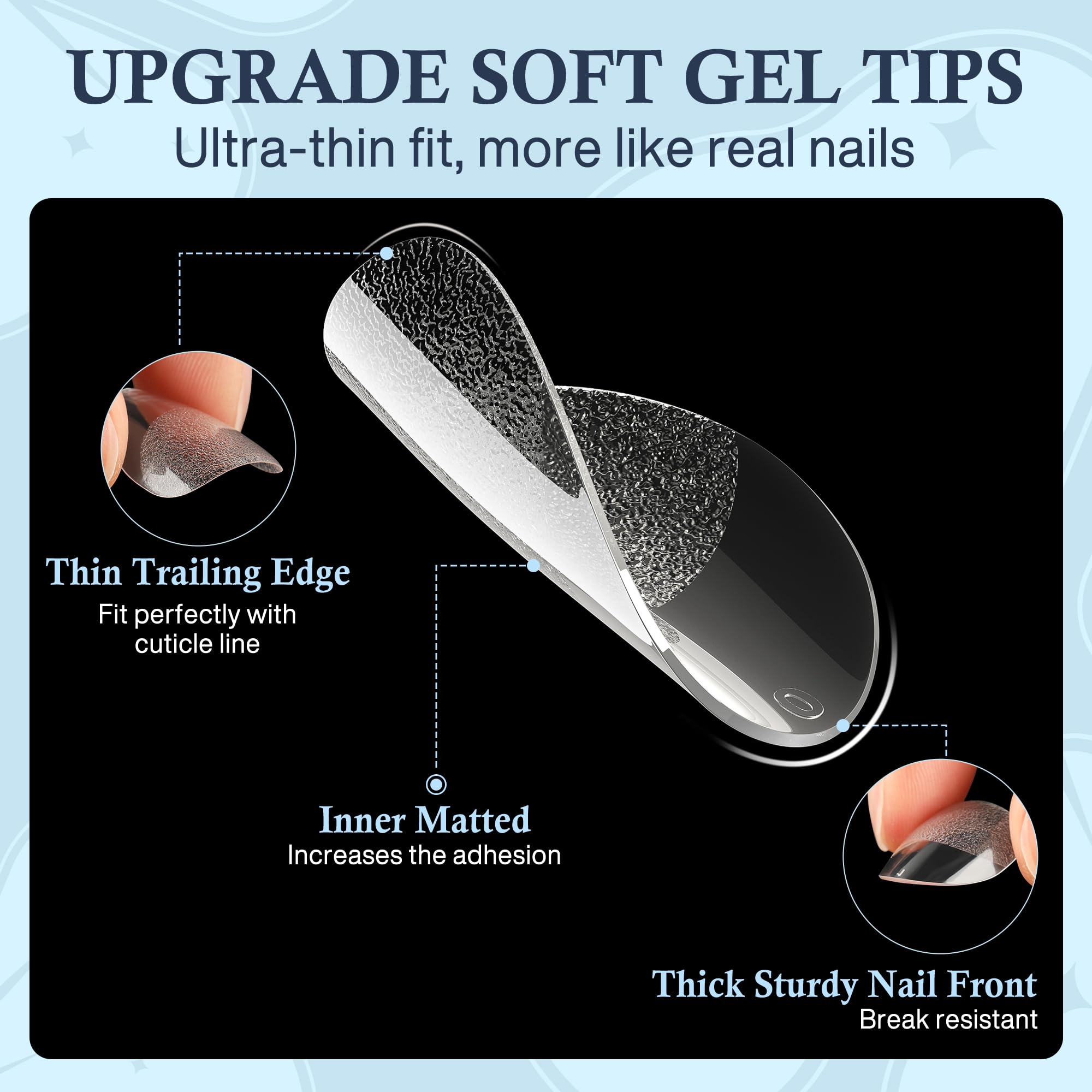 Luckyfairy Extra Short Almond Nail Tips, 240pcs Soft Gel Pre-Shaped Acrylic Fake Nails, Half Matte Full Cover Clear Gelly Press on Flase Nail Tips for Extension Nail Manicure Home DIY 12 Sizes - Image 3