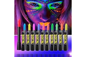 EYIGYLYO 12 Colors Glow In The UV Black Light Face & Body Paint, Black Light Glow Body Paint Makeup Fluorescent Neon Face Painting Crayons Kit for Halloween Costume Holiday Masquerades Club Makeup
