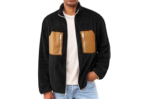 Yousify Mens Fuzzy Sherpa Jacket Casual Fleece Full Zip Stand Collar Coat Fall Winter Warm Outwear