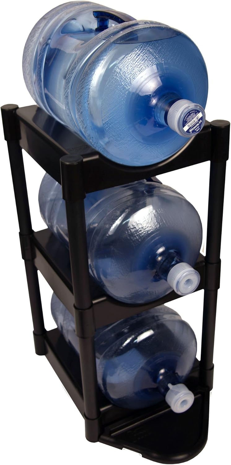 Bottle Buddy Estante para bidones de agua con protección para el piso (3 niveles), color negro