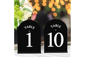 JOYIT Arch Wedding Table Numbers 1-10 with Stands – Double-Sided Printed 5" X 7" Acrylic Signs with Black Background and White Text, Perfect for Wedding Receptions, Parties, Anniversaries, and Events