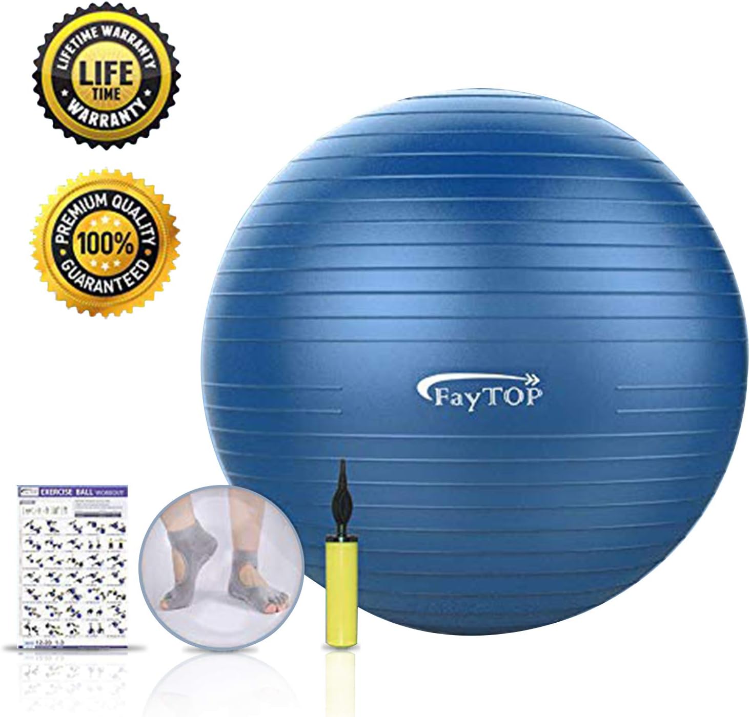 Exercise Ball,FayTOP Yoga Ball 65 cm for Fitness, Workout, Balance, Pilates, Birthing. Professional Grade Therapy Balls with Non Slip & Anti-Burst & Extra Thick, Stability Ball Chair Supports 2200lbs