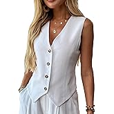 heipeiwa Women's Cotton Linen Vest Button Down Sleeveless V Neck Tank Tops Waistcoat Jacket